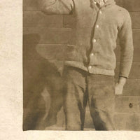 Scrawny Strongman, Young Man Lifting Weight (with Nice Shadow) RPPC
