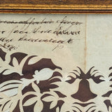 Intricate 19th Century Scherenschnitte Paper Cut with Birds and Flowers and Handwriting