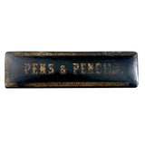 Pens and Pencils, Antique French Lacquer Divided Interior Snap Lid Box with Gold Lettering
