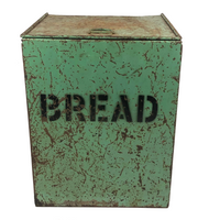 Apt Green Painted Old Tin Bread Box with Stenciled Lettering