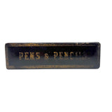 Pens and Pencils, Antique French Lacquer Divided Interior Snap Lid Box with Gold Lettering