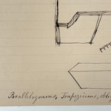 Parallelograms, Trapeziums, Oblique and Parallel Lines, Satisfying Small 19th C. Ink Drawing