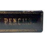 Pens and Pencils, Antique French Lacquer Divided Interior Snap Lid Box with Gold Lettering