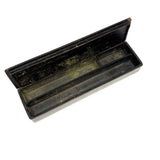 Pens and Pencils, Antique French Lacquer Divided Interior Snap Lid Box with Gold Lettering