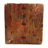 Boxy, Much Loved Vernacular Pine Stool in Original Red Paint with Many Reinforcements