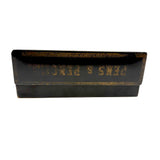Pens and Pencils, Antique French Lacquer Divided Interior Snap Lid Box with Gold Lettering