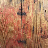 Boxy, Much Loved Vernacular Pine Stool in Original Red Paint with Many Reinforcements