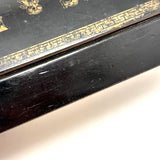 Pens and Pencils, Antique French Lacquer Divided Interior Snap Lid Box with Gold Lettering