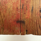 Boxy, Much Loved Vernacular Pine Stool in Original Red Paint with Many Reinforcements