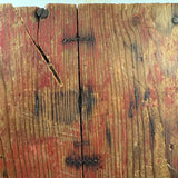 Boxy, Much Loved Vernacular Pine Stool in Original Red Paint with Many Reinforcements