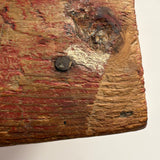 Boxy, Much Loved Vernacular Pine Stool in Original Red Paint with Many Reinforcements