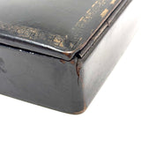 Pens and Pencils, Antique French Lacquer Divided Interior Snap Lid Box with Gold Lettering