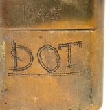 DOT, 1945 Brass Trench Art (Removable) Dorcel Lighter, Monogrammed JPA on Reverse