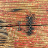 Boxy, Much Loved Vernacular Pine Stool in Original Red Paint with Many Reinforcements