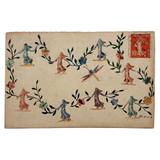 Semeuse with Flowers, Vines and Dragonfly, Amazing 1915 French Stamp Collage Post Card