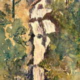 Waterfall Through Painterly Green, Just Right c. 1940s Watercolor in Period Frame