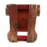 Boxy, Much Loved Vernacular Pine Stool in Original Red Paint with Many Reinforcements