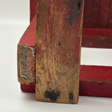 Boxy, Much Loved Vernacular Pine Stool in Original Red Paint with Many Reinforcements