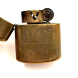 DOT, 1945 Brass Trench Art (Removable) Dorcel Lighter, Monogrammed JPA on Reverse