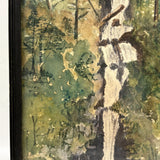 Waterfall Through Painterly Green, Just Right c. 1940s Watercolor in Period Frame