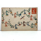 Semeuse with Flowers, Vines and Dragonfly, Amazing 1915 French Stamp Collage Post Card