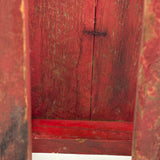 Boxy, Much Loved Vernacular Pine Stool in Original Red Paint with Many Reinforcements