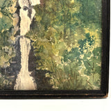 Waterfall Through Painterly Green, Just Right c. 1940s Watercolor in Period Frame