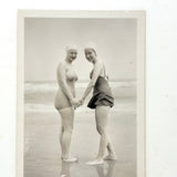 Dreamy 1948 Glossy Snapshot Portrait of Two Young Women on Beach
