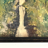 Waterfall Through Painterly Green, Just Right c. 1940s Watercolor in Period Frame