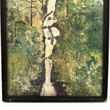 Waterfall Through Painterly Green, Just Right c. 1940s Watercolor in Period Frame