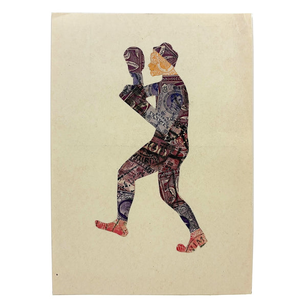 Boxer with Raised Gloves, Oversized Vintage Hungarian Stamp Art Postcard