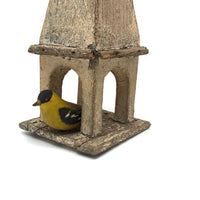 Yellow Finch in Steeple, Wonderful Old Folk Art Carved Construction