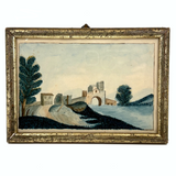 Charming and Naively Sophisticated Early-Mid 19th Century Fantasy Architecture Watercolor in Period Frame