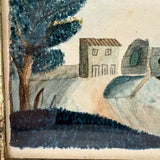 Charming and Naively Sophisticated Early-Mid 19th Century Fantasy Architecture Watercolor in Period Frame