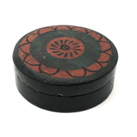 Antique Papier Mache Snuff Box with Hand-painted Red, Green and Black Flower