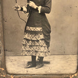 SOLD The Young Archeress! Wonderful 19th c. Tintype in Rare Standing Tintype Frame