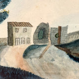 Charming and Naively Sophisticated Early-Mid 19th Century Fantasy Architecture Watercolor in Period Frame