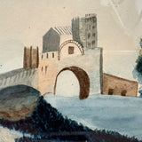 Charming and Naively Sophisticated Early-Mid 19th Century Fantasy Architecture Watercolor in Period Frame