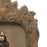 SOLD The Young Archeress! Wonderful 19th c. Tintype in Rare Standing Tintype Frame
