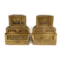 Nostalgia Inducing 1980s Golden Cast Metal Computer Bookends