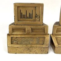 Nostalgia Inducing 1980s Golden Cast Metal Computer Bookends
