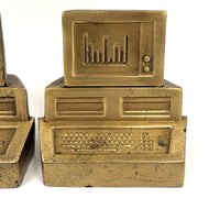 Nostalgia Inducing 1980s Golden Cast Metal Computer Bookends