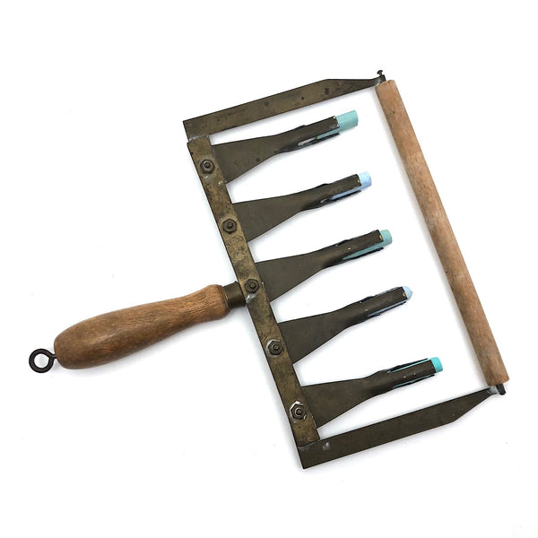 Brass and Wood 5 Line Chalk Drawing Tool (for Penmanship and Music) with Blue Chalk