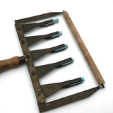 Brass and Wood 5 Line Chalk Drawing Tool (for Penmanship and Music) with Blue Chalk