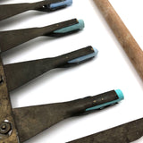 Brass and Wood 5 Line Chalk Drawing Tool (for Penmanship and Music) with Blue Chalk