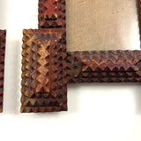 Great Pair of Antique Tramp Art Frames, with Glass, in Original Red Paint