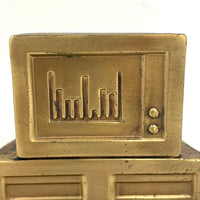 Nostalgia Inducing 1980s Golden Cast Metal Computer Bookends