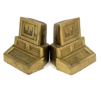 Nostalgia Inducing 1980s Golden Cast Metal Computer Bookends