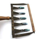 Brass and Wood 5 Line Chalk Drawing Tool (for Penmanship and Music) with Blue Chalk