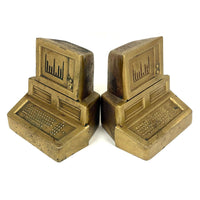 Nostalgia Inducing 1980s Golden Cast Metal Computer Bookends